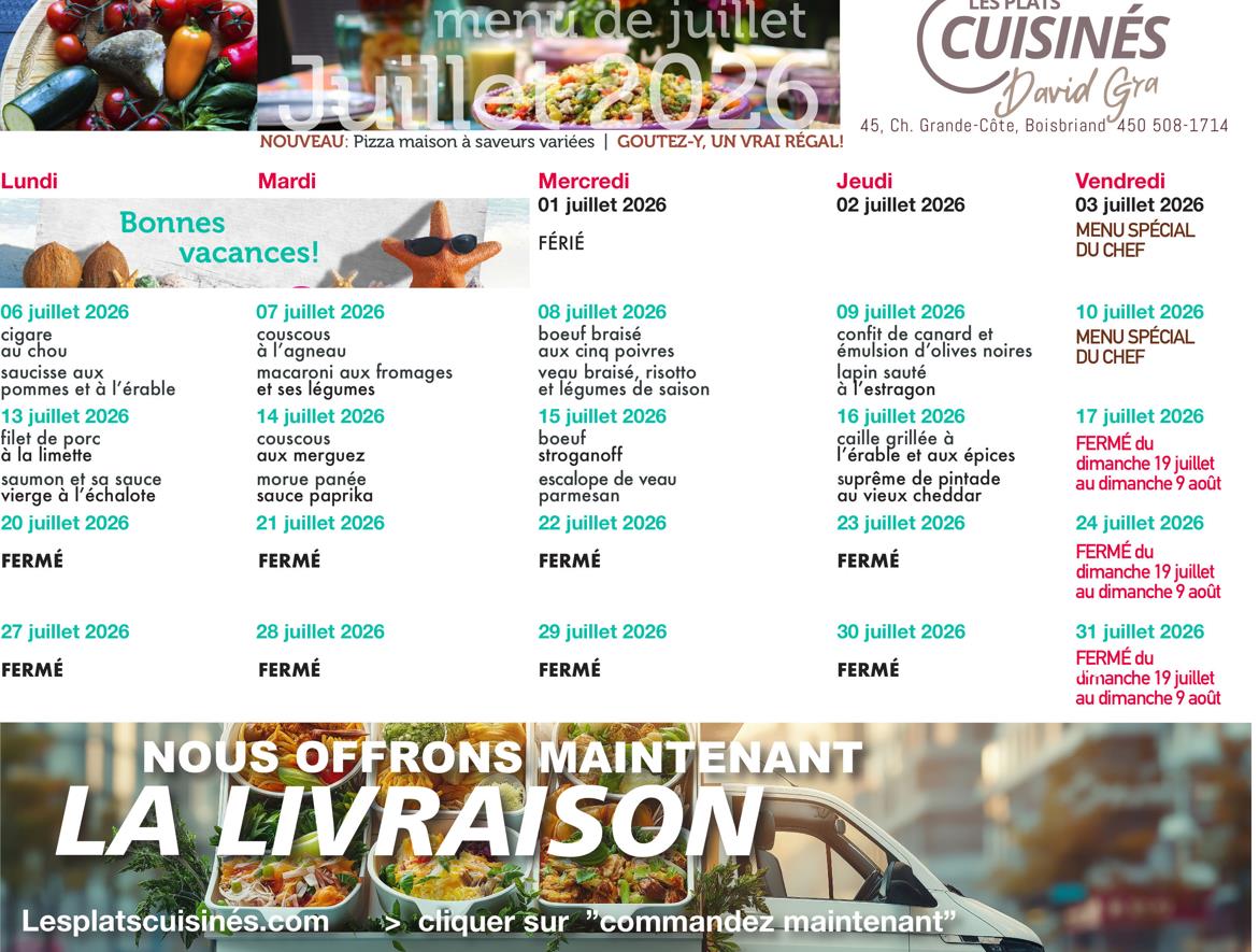 menu mois de juillet 2026